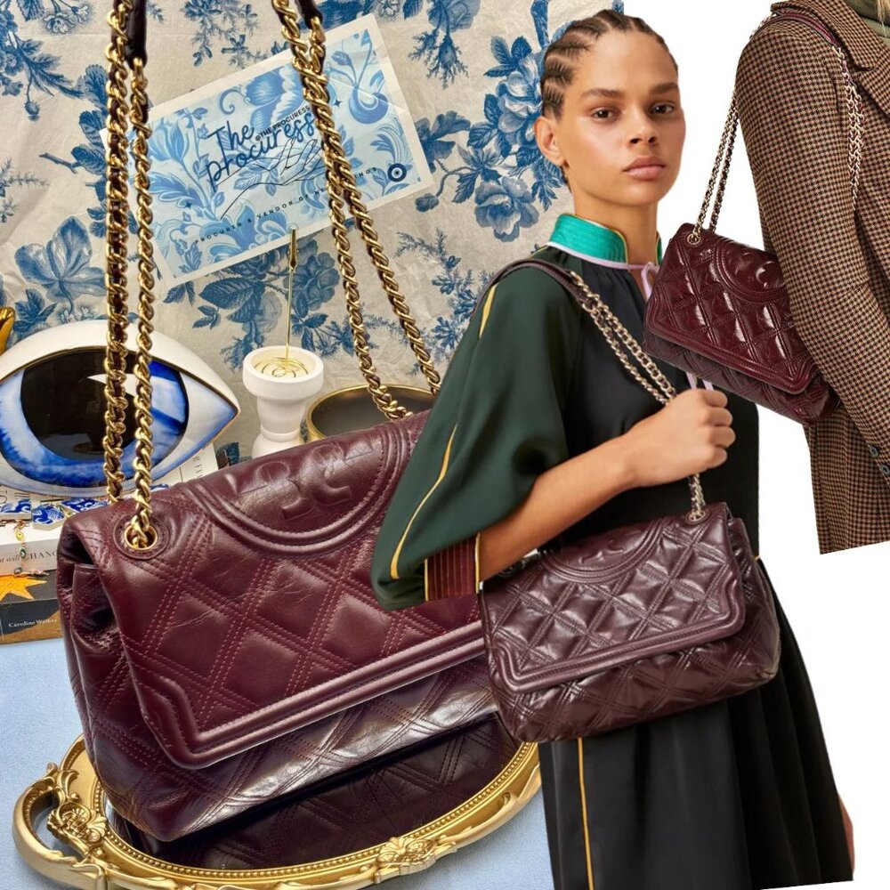 🆕 TORY BURCH 🧿 NWOT Fleming Soft Small Shoulder Bag, Glazed, Claret - AUTH